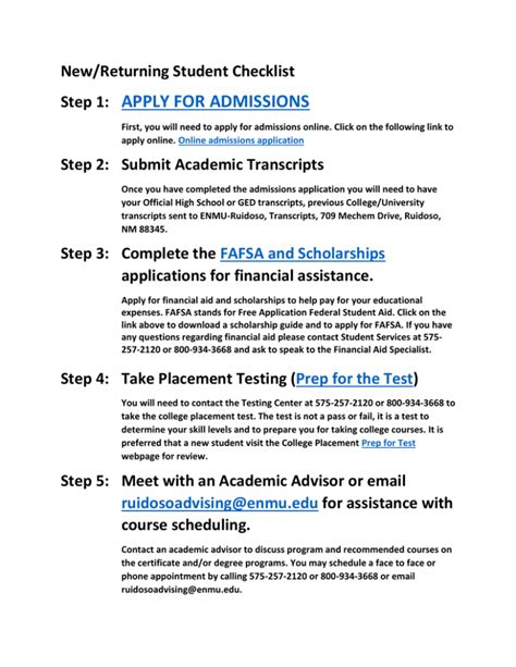 Returning Student Admission and Enrollment Steps.